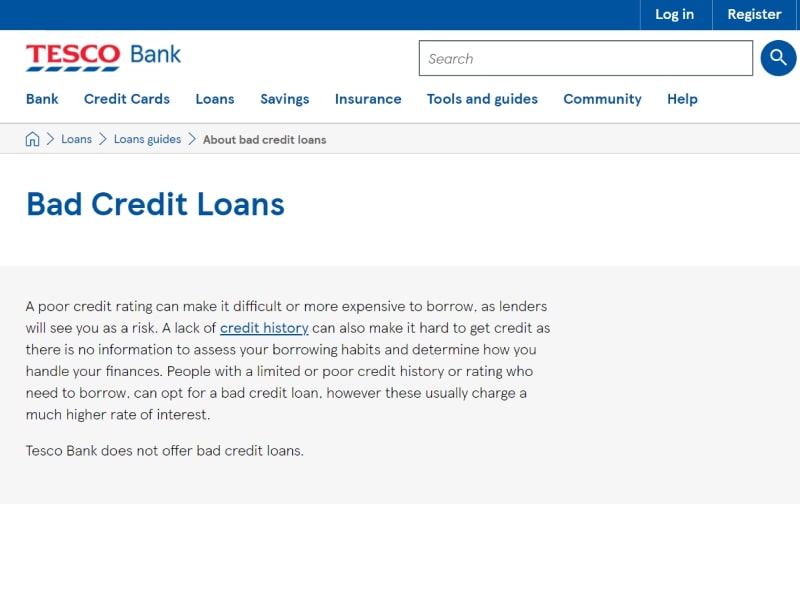 Tesco Loans homepage