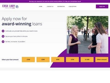 Cash Lady homepage