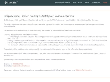 SafetyNet Credit homepage