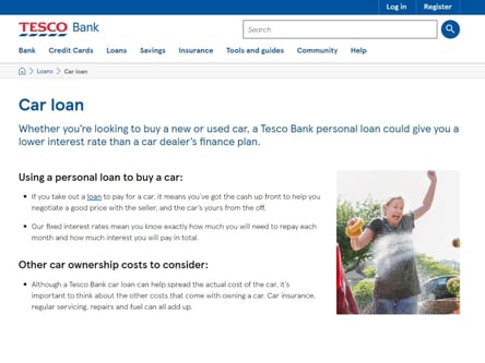 Tesco Bank homepage