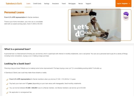 Sainsbury's Bank homepage