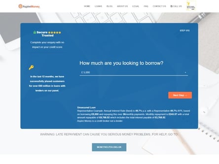 Aspire Money homepage
