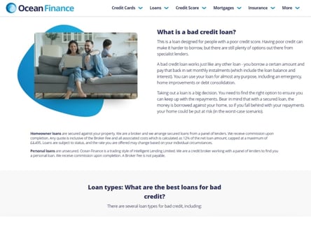 Ocean Finance homepage